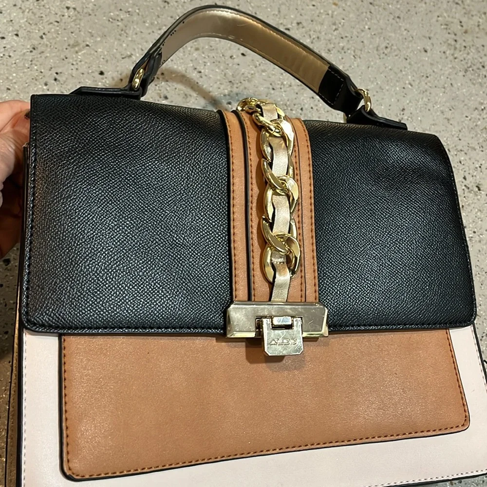 ALDO ANNIEBROOK COLORBLOCK FLAPPED SATCHEL BAG BLACK CAMEL TAN BLUSH PINK